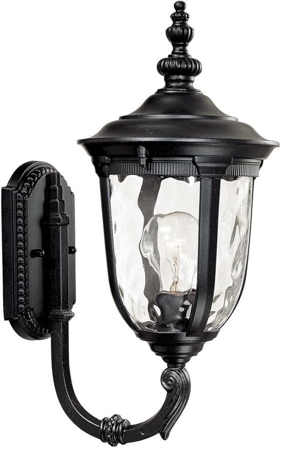 John Timberland Bellagio European Outdoor Wall Light Fixture Texturized Black Upbridge 16 1/2 Hammered Glass for Exterior House Porch Patio Outside Deck Garage Yard Front Door Garden Home