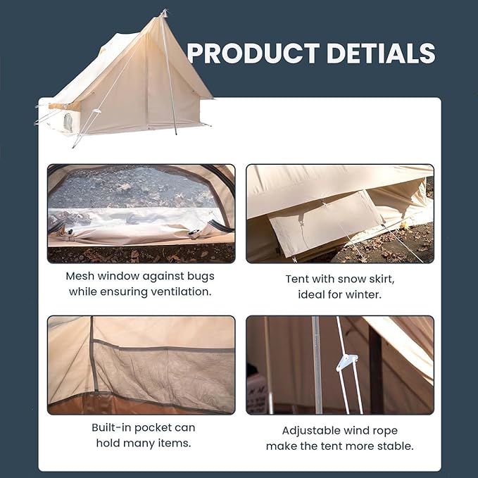 S'More Canvas Glamping Tent 4 Season Family Camping Tent for 2/3 Person Waterproof Windproof and Weather Resistant Tent for Family Glamping Car Camping Outdoor Party