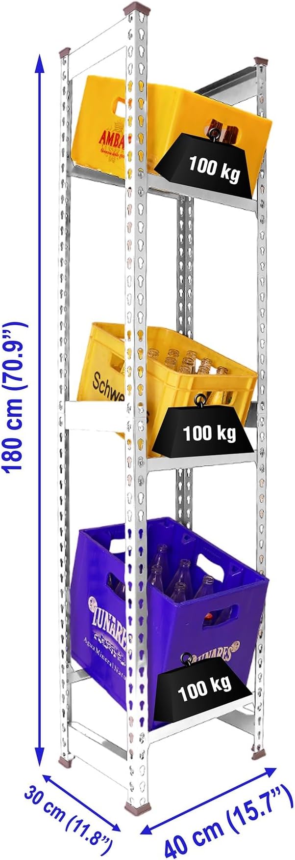 Simon Rack Drinks Crate Rack for 3 Crates 1800 x 400 x 300 mm White Freestanding Metal Shelf for Water Crates Beer Crates or Drinks Crates for Kitchen Garage or Cellar