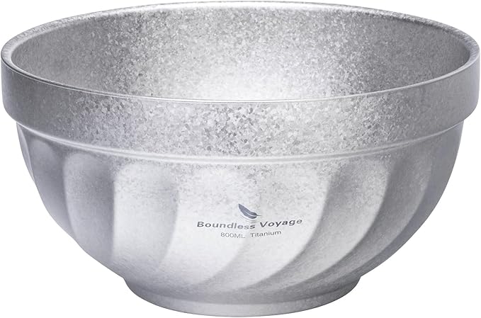 iBasingo 800ML Titanium Bowl Double Wall Insulated Camping Bowl for Soup Rice &amp Food Ultralight Portable &amp Durable Metal Tableware Outdoor Hiking Backpacking - BPA-Free Non-Toxic (Silver)