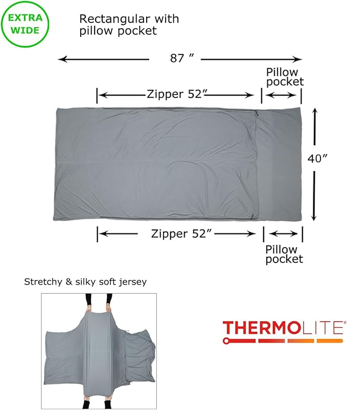 BROWINT Thermolite Sleeping Bag Liner with Zippers for Cold Weather Lightweight Mummy with Hood &amp Rectangular Sleep Sack for Adult Adds Warmth Thermal Travel Liner All Season