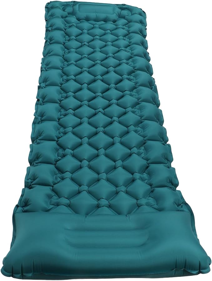 Camping Mattress with Fast Inflation Nylon Material Curved Pillow for Neck Support Portable and Includes Storage Bag and Patch Stickers