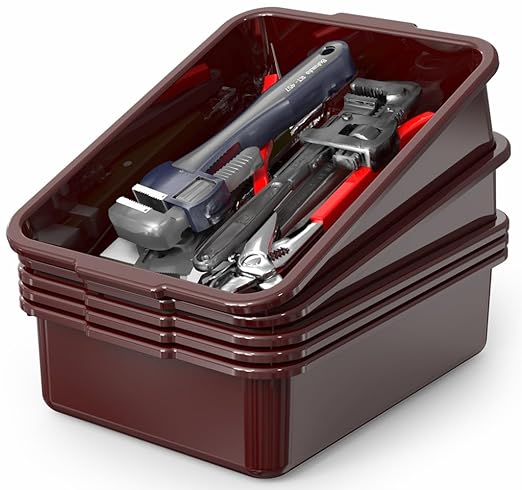 5-Pack Commercial Bus Tubs Box/Tote Box Wine Red Plastic Storage Bin with Handles/Wash Basin Tub (8 Liter)