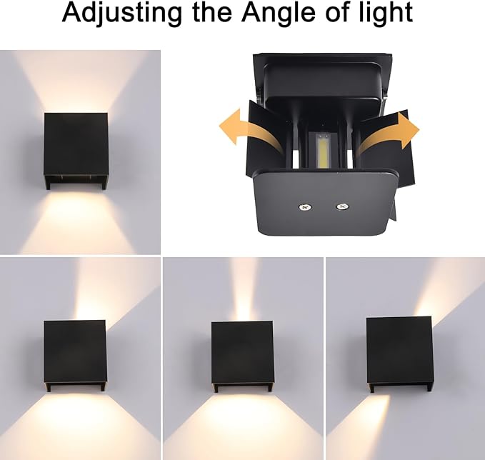 4 Pack LED Outdoor Sconces Wall Lights 20W Exterior/Interior Up and Down Lights IP65 Waterproof Modern Outdoor Lighting Fixtures Square Aluminum Wall Mount Light Black 6500K Cold Lights