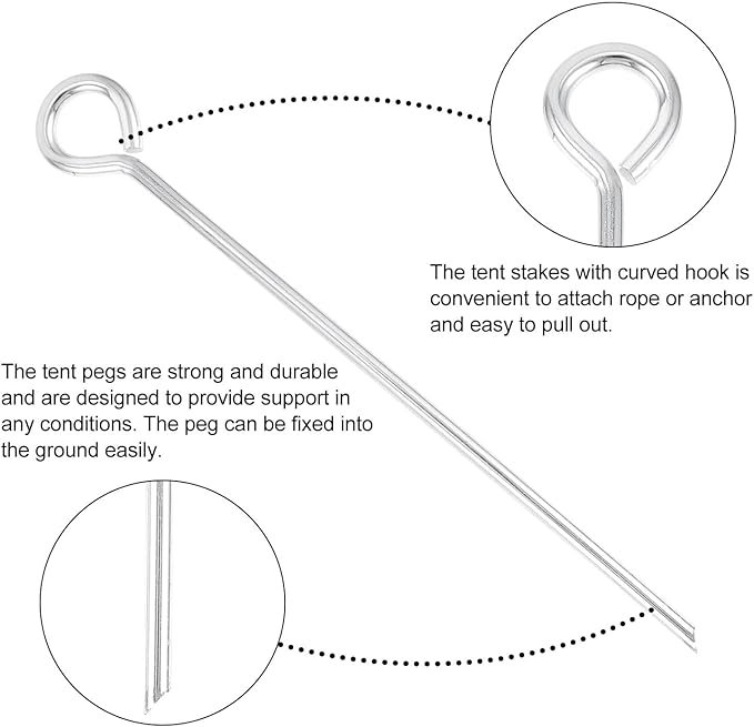 Luxshiny 10pcs Outdoor Tent Stakes Metal Ground Pegs Galvanized Round Loop Camping Tent Anchors 6x230mm for Hiking and Garden Use