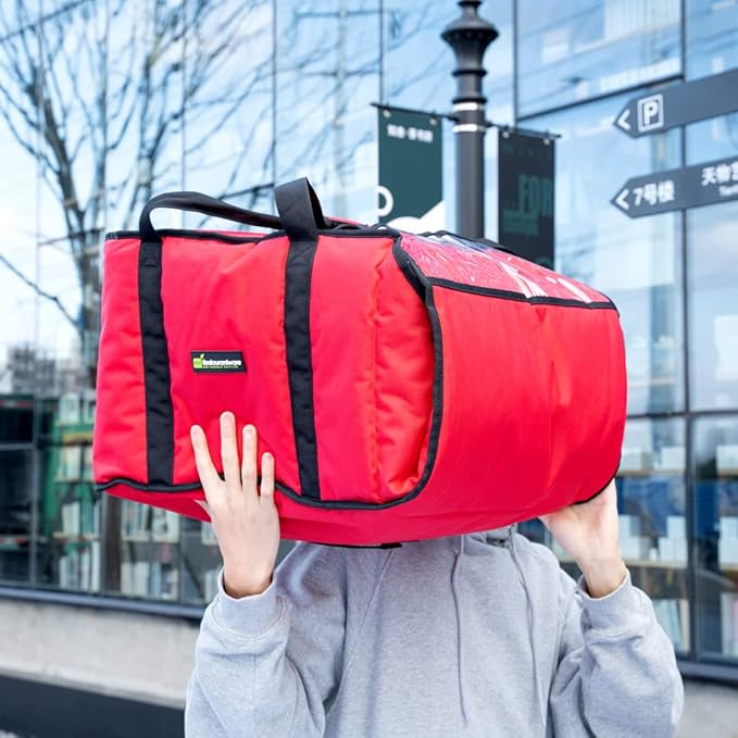 Delivery Tek 16.5 x 18 x 6.5 Inch Insulated Pizza Bag 1 Durable Delivery Bag - Holds (2) 16 or (3) 14 Pizza Boxes Red Polyester Cater Bag Extra-Large Flap Machine Washable