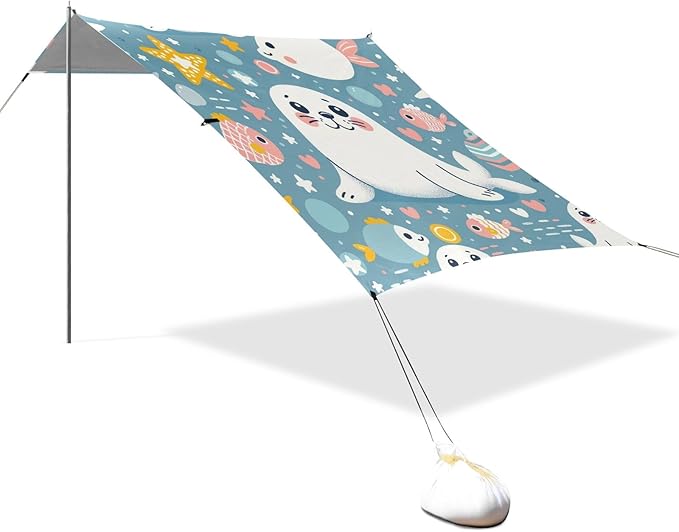 Cute Seal Star Dot and Hear Camping Sun Shelter Beach Tent Portable Beach Sun Shade Outdoor Canopy for Camping Trips Fishing Picnic