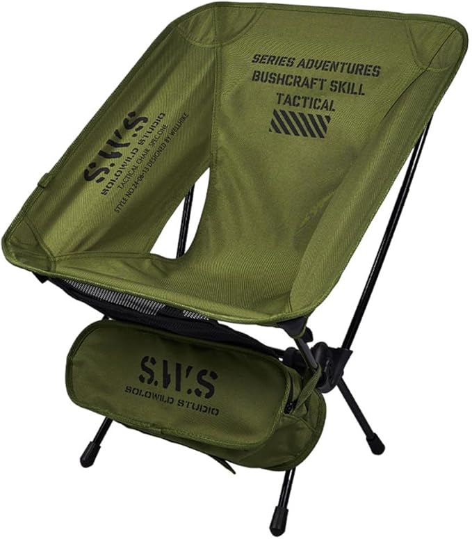 Lightweight Folding Camping Chair 2.4 LBS Portable Foldable Compact with Aluminum Alloy &amp Seat Pocket for Outdoor Camp Travel Beach Picnic Festival Supports 330LBS (Army Green)