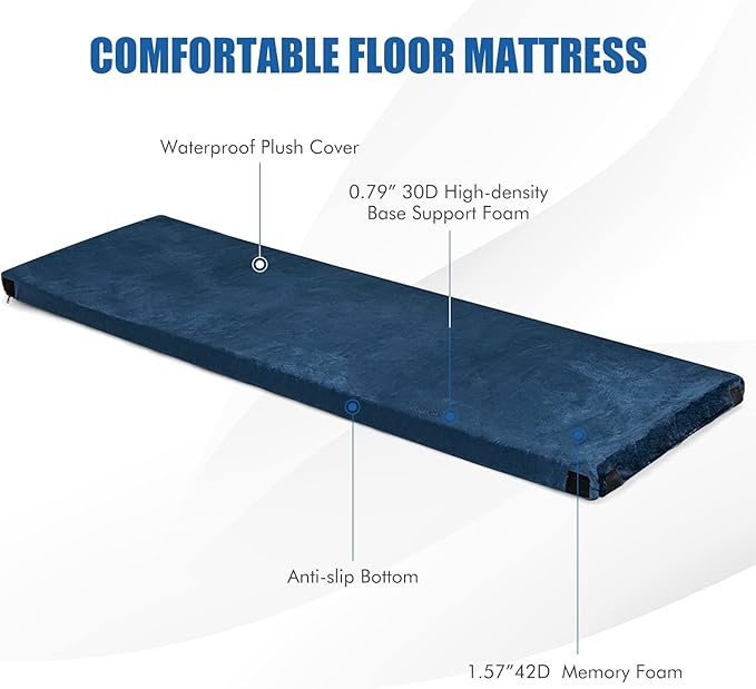 Giantex 72 Memory Foam Camping Mattress Foldable Floor Guest Bed for Sleepover Portable Camping Sleeping Mat with Waterproof Cover &amp Travel Bag Roll Up Mattress Sleeping Pad for Backpacking C
