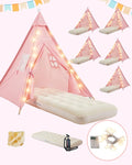 6 Pack Teepee Tent for Kids with Inflatable Airbed Light Toddler Tent Children Room Tents Slumber Party Sleepover Tents Indoor Outdoor Kids Playtent Playhouse for Girls &amp Boys