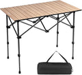Camping Table Folding Portable Camp Aluminum Fold Up Lightweight Roll Up Table Adjustable Height with Carry Bag Indoor Outdoor for Camping Picnic Backyard BBQ Patio Wood Grain