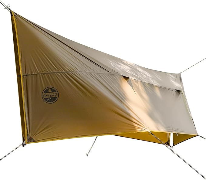 POMOLY Camping Tarp Hammock Tarp 9×12ft Ultralight 20D Silnylon Waterproof 3000mm for Hiking Backpacking - Wolfden UL
