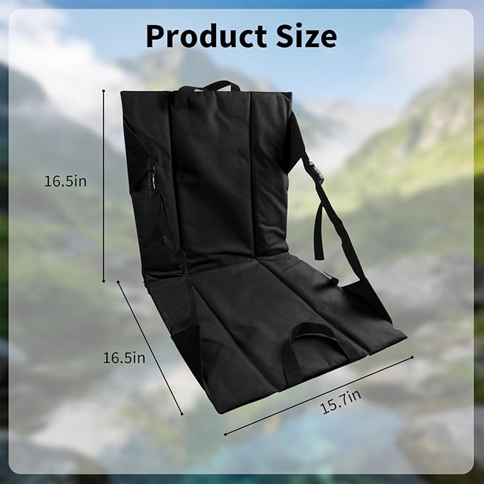 Folding Stadium Seat Cushion with Backrest Portable Bleacher Pad for Camping Fishing15.8'' x 16.5''Lightweight Chair with Backrest for Outdoor Sports and Concerts (Black)