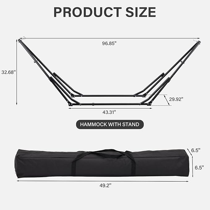 GDY Hammock Chair with Stand 550 lb Capacity Easy Set Up with Carrying Bag Portable for Travel/Backpacking/Beach/Backyard Black.