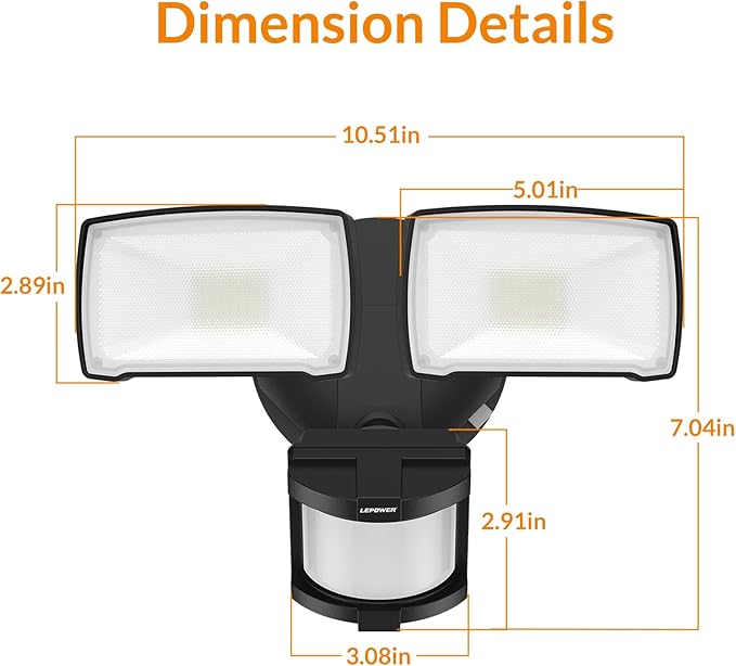 LEPOWER Solar Security Lights Outdoor 1000LM Solar Motion Sensor Light Outdoor 2 Head Solar Powered Flood Lights 5500K IP65 Waterproof Flood Lights for Backyard(Brown)