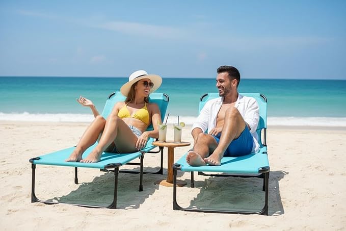 Tanning Chair with Face Hole Folding Beach Lounge Chair 5-Position Adjustable Backrest Face Down Chaise Lounge with Pillow and Side Pocket Portable for Pool Patio Backyard Beach Blue