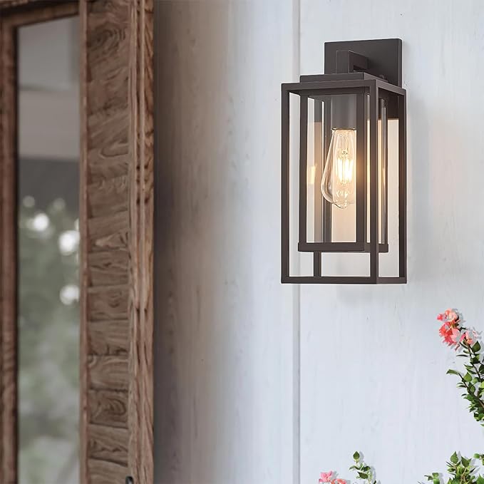14 Outdoor Wall Light Fixtures Waterproofed Exterior Lantern W/Sturdy Rectangular Double Cage In Old Rust&ampClear Tempered GlassSconce Mounted For House PatioFront doorPorchYard Lighting 2Pack