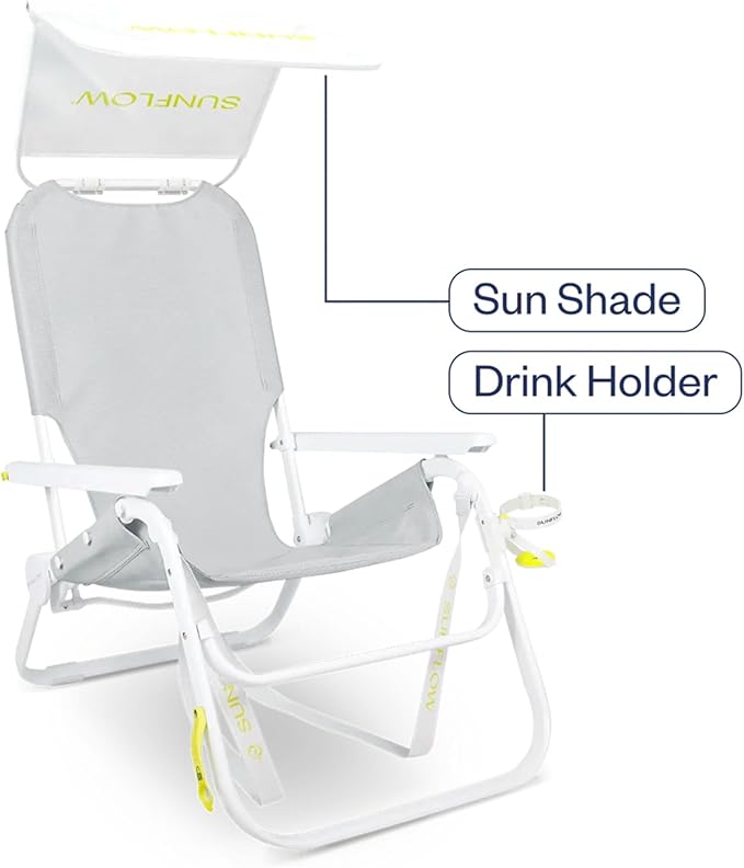 SUNFLOW Shore Thing Premium Beach Chair - Adjustable Portable Rust-Resistant Reclining Beach Chair with UPF 50+ Sun Shade and Drink Holder for The Ultimate in Comfort (Oyster Gray)