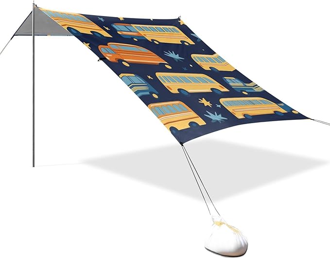 ALAZA Cartoon Bus Beach Tent Sun Shelter Portable Canopy Sunshade for Outdoor Camping Picnics Backyard Fun 10x9 ft