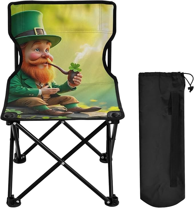St. Patrick's Day Man Portable Camping Chairs Folding Chair - Durable Oxford Fabric Lightweight Iron Frame Easy Fold Design - Ideal for Outdoor Activities Camping Fishing and Travel
