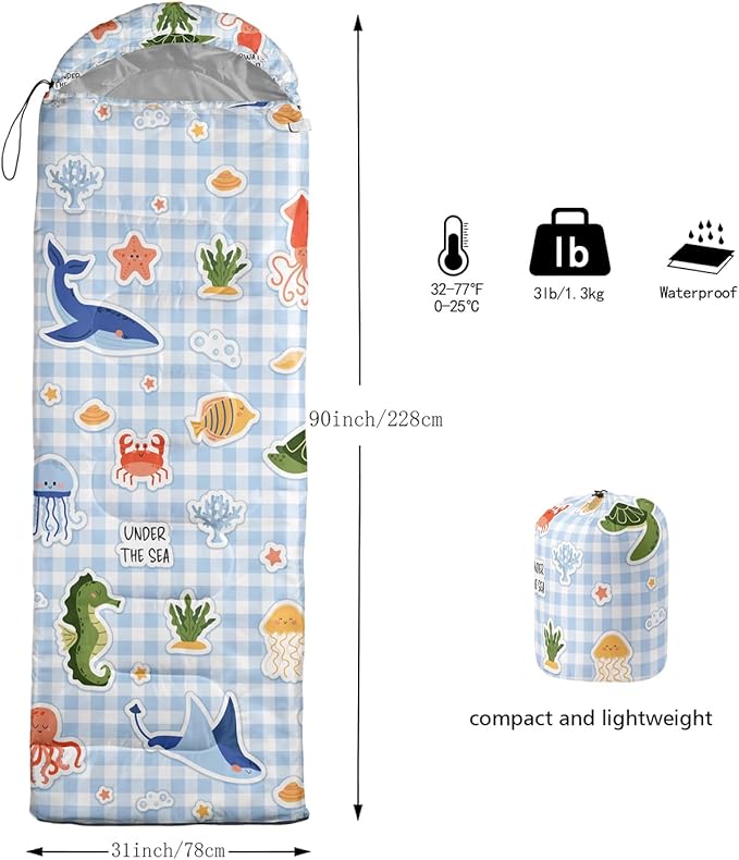 Sleeping Bags for Adults KidsBackpacking Camping Sleeping Bag for Girls Boys Lightweight Waterproof Cold/Warm Weather Sleeping Bag for All Season