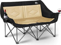 Double Camping Chair Loveseat Camping Chair Double Folding Chair Camp Chairs for Adults Heavy Duty Two Person Camp Chair Padded Camping Couch 2 Person Lawn Chairs - Support 650 lbs - Khaki