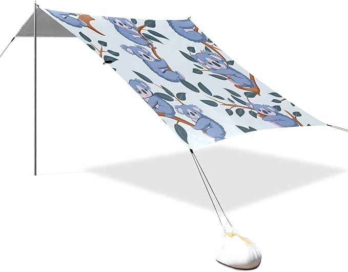 Cartoon Little Koalas Camping Sun Shelter Beach Tent Portable Beach Sun Shade Outdoor Canopy for Camping Trips Fishing Picnic