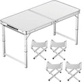 Adjustable Height Aluminum Folding Table Portable Outdoor Camping Table with Handle Compact 120X60Cm Picnic Dining Table Set with 4 Stools - Blue120X60Cm Bla100X50cm White+4 Stool