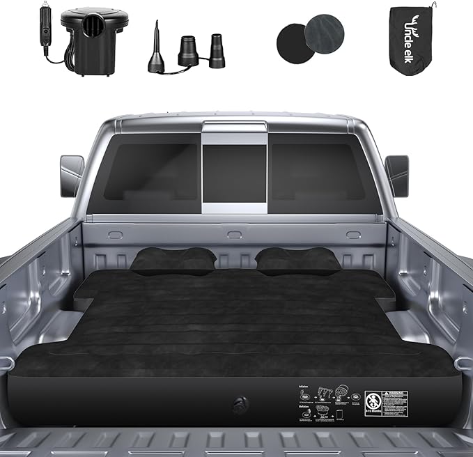 Truck Bed Air Mattress Full Size Truck Beds Inflatable Air Mattress Bed with Air Pump 2 Pillows Carry Bag Pickup Bed Air Mattress for Chevrolet Silverado Dodge Ram Ford Black