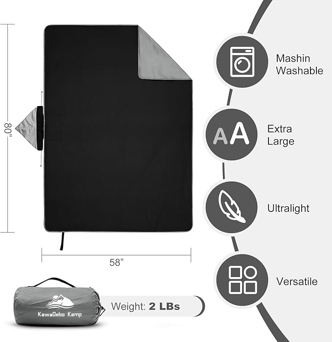 Fleece Waterproof Outdoor Blanket - Windproof Stadium Blanket for Camping Picnics and Sports Stay Dry and Comfortable 80x 58(Hoodeed Gray)