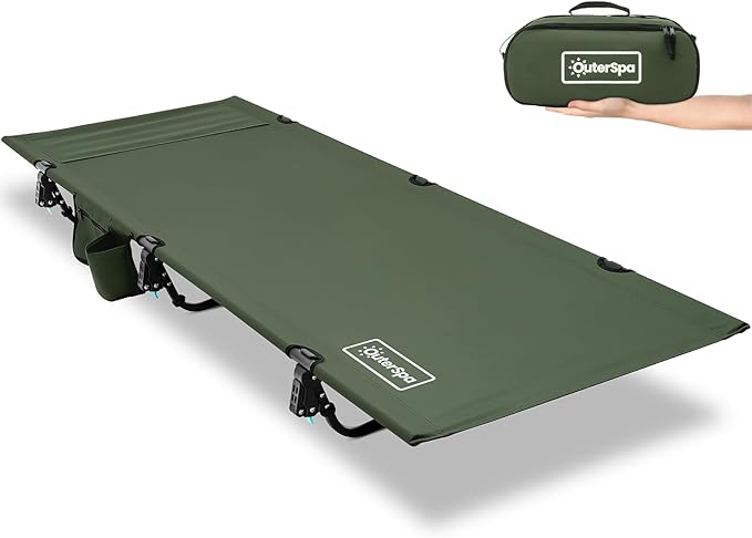 Portable Camping Cot Sleeping Cots for Adults Ultralight Backpacking Cot Compact Collapsible Easy Set-Up Supports 500lbs Portable Camp Cot for Adults Camping Outdoors and Home Green