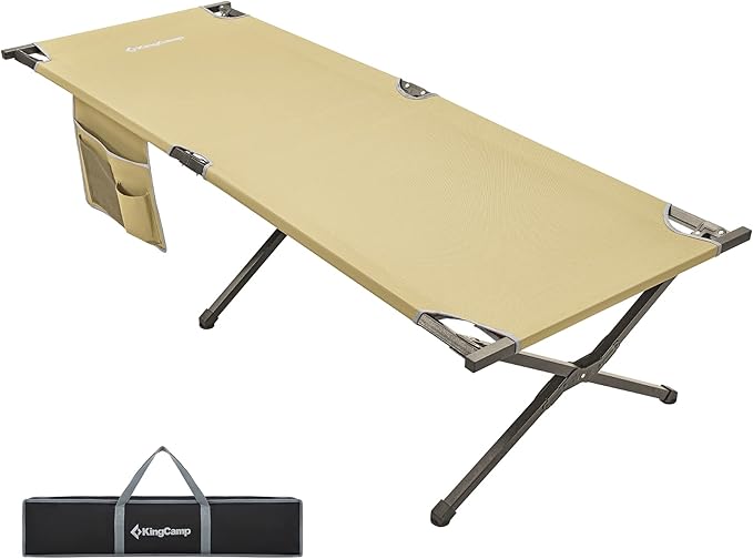 Kingcamp Camping Cot Portable Sleeping Cot for Adults Heavy Duty 81x 30 Oversized Camp Cots with Pocket Folding Outdoor Camping Bed for Travel Camp Beach HikeOutdoor and Indoor Use(Beige)