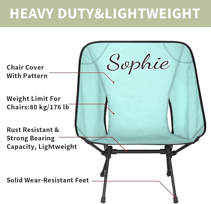 Custom Camping Chair with Name Customize Portable Folding Chairs Personalized Lightweight Foldable Outdoor Chair for Backpacking Hiking