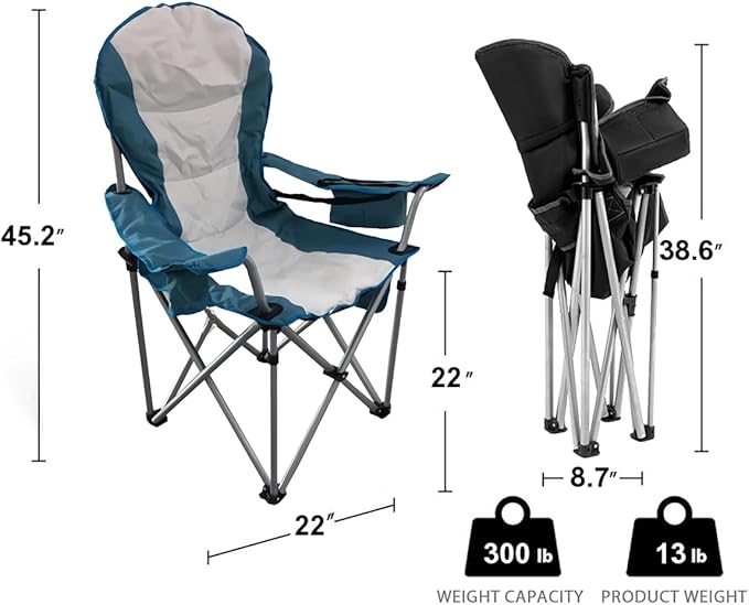Wild Scape Oversized Folding Camping Chair Foldable Beach Chairs for Adults with Cup Holder Cooler Pocket Storage Bag Heavy Duty Portable Fishing Chair for Outdoor Garden Picnic Teal