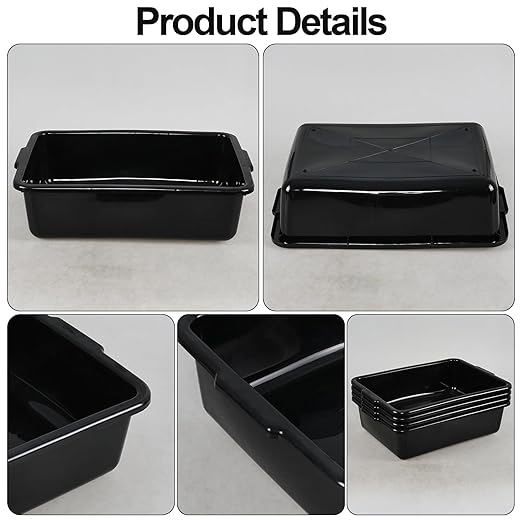 24 Liters Commercial Plastic Meat Tub Bus Box Black Bus Bin/Bus Totes Set of 4