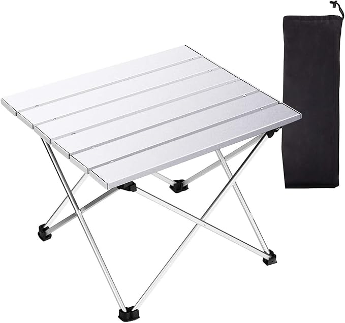 Tesouro Portable Camping TableFolding Side Table Aluminum Top for Outdoor Cooking Hiking Travel Picnic (Sliver-Large)