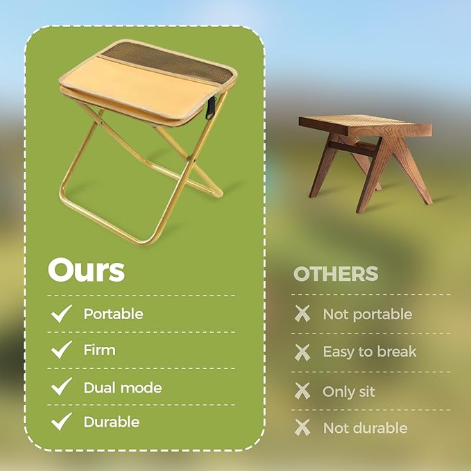2025 New Portable Stool for Mountaineering and Hiking Lightweight Foldable Stool with Carrying Bag Outdoor Footstool for Picnic Hiking Fishing (#Green Large)