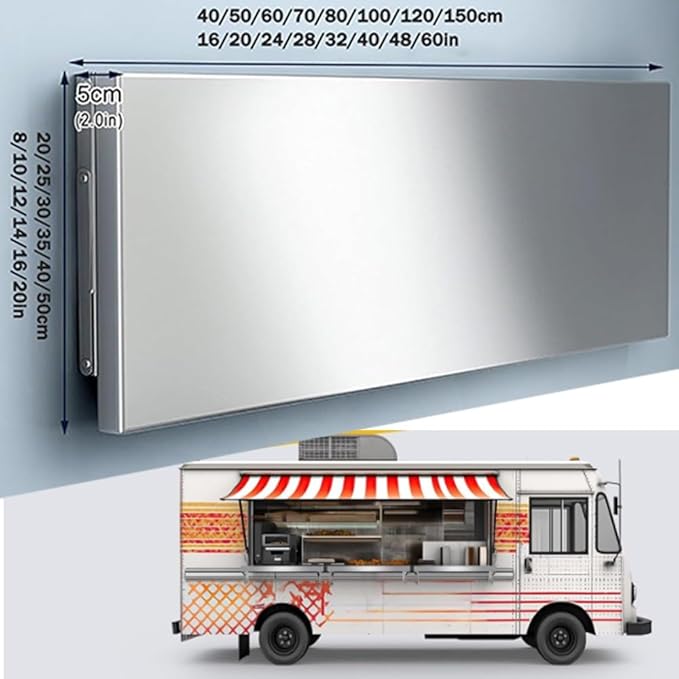 RV Concession Shelf Stainless Steel Folding Table Wall Mount Fold Down Laundry Table Kitchen Wall Tables for Food Truck Restaurant BBQ Workstation(90x35cm/36x14in)