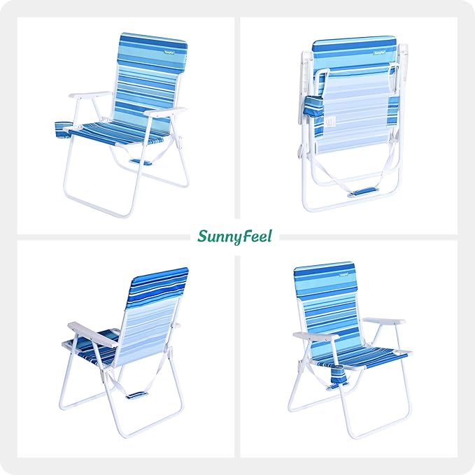 SunnyFeel 15 Tall Folding Beach Chair for Adults 2 Pack Oversized Portable High Seat Sand Chair Heavy Duty 300 LBS Foldable Camping Lawn Chairs for Camp/Outdoor/Travel/Picnic/Concert/Sports