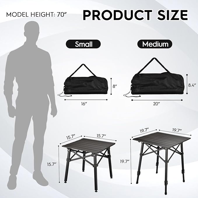 Aluminum Camping Side Table Compact Folding Outdoor Portable Beach Small Camp Table with Carry Bag and Storage Picnic Hiking Fishing Grill