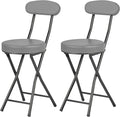 Cushioned Padded Folding Stools Folding Bar Stool with Backrest 220lb Capacity 19 Inch Collapsible Round Portable Foldable Chair for Outdoor Indoor Kitchen Camping Fishing (Grey 2 Pack)