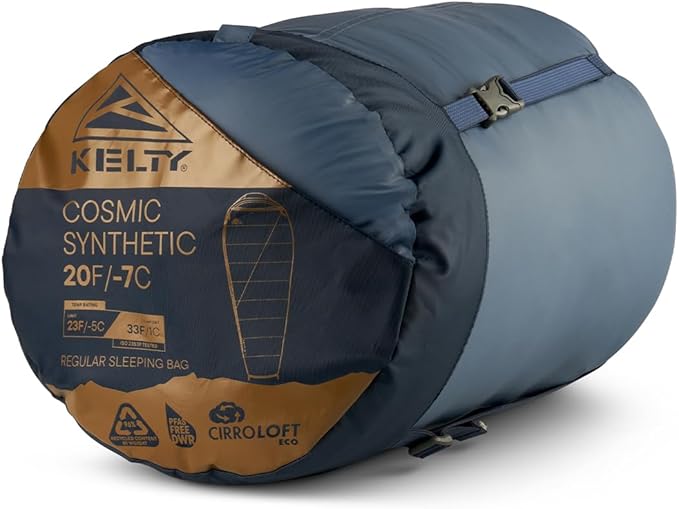 Kelty Cosmic Synthetic Fill 20 Degree Backpacking Sleeping Bag – Compression Straps Stuff Sack Included