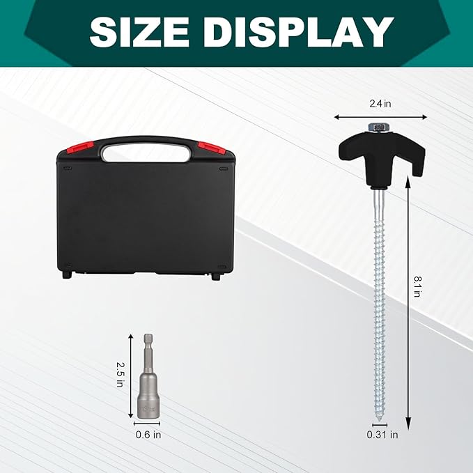 20 Pack Screw in Tent Stakes Heavy Duty8 ’’ Ground Anchors Screw inMetal Stakes with Hex Head Driver and Sturdy Storage Box. (20 Black)
