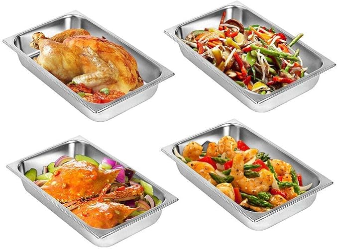 4 Pcs Anti-Jamming Steam Pan with Lids Full-Size x 4-Inch Deep Stainless Steel Steam Table Pan Hotel Pans with Covers Buffet Servers Pan Food Tray Warmer Catering-21.06 * 12.8 * 3.94in