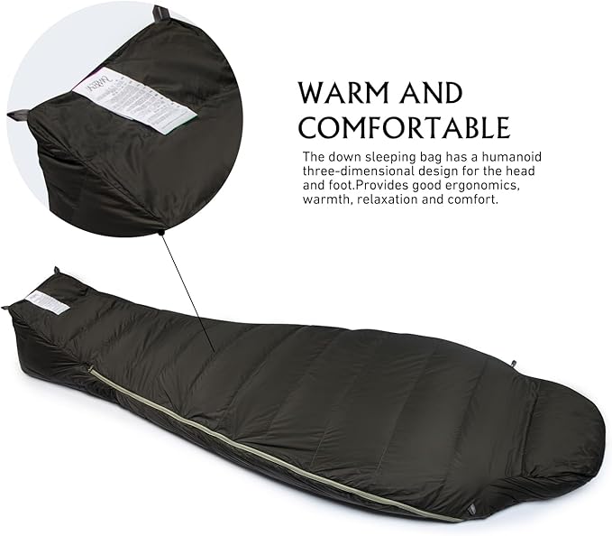 Ultralight Mummy Down Sleeping Bag 650 Fill Power Duck Down Suits for 32 Degree F for Camping Hiking Backpacking