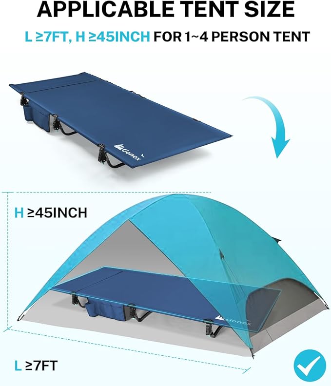 Gonex 31.5 Extra Wide Camping Cot with Premium Pillow Pocket Supports 350lbs Portable Ultralight Folding Cot Bed for Adults Travel Beach Home Sleeping (Blue)