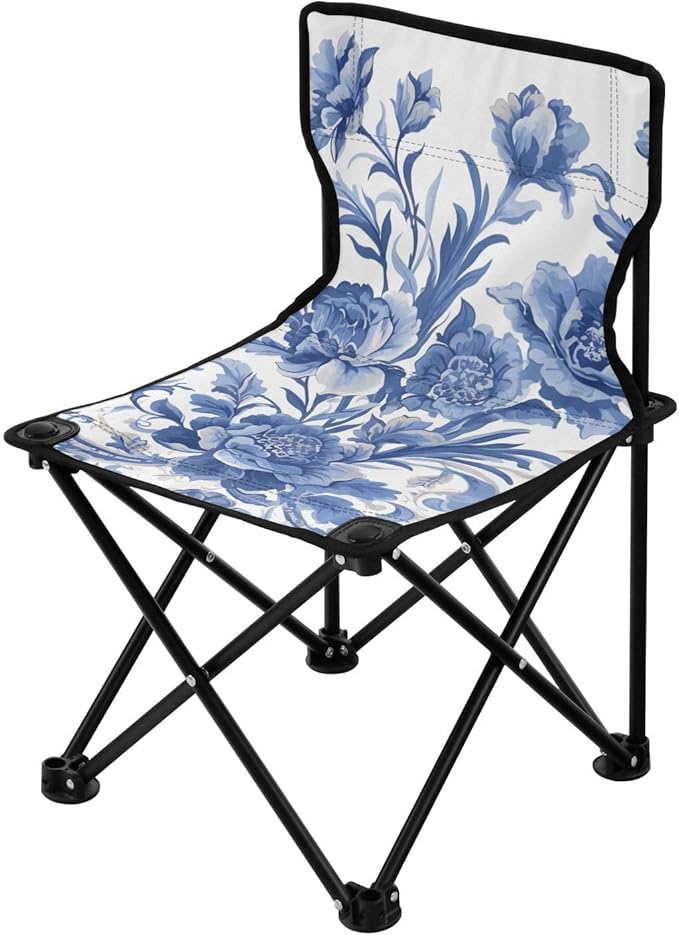 Flower Blue Portable Camping Chairs Folding Chair - Durable Oxford Fabric Lightweight Iron Frame Easy Fold Design - Ideal for Outdoor Activities Camping Fishing and Travel
