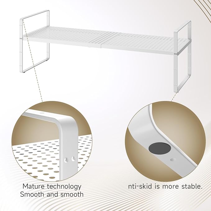 Hole Pattern Expandable Shelf Organizer2Pack 10.2 Wide Easy to Assemble Cabinet Organizer Shelf 16.5~27.1 Adjustable Height&ampStackable Spice Organization for Cupboard White