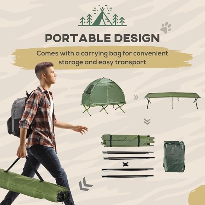 Portable Camping Cot for AdultsFolding Cot for Sleeping with Mattress Elevated Tent and Sleeping Bag Multifunctional Outdoor Tent Cot Bed 1 Person