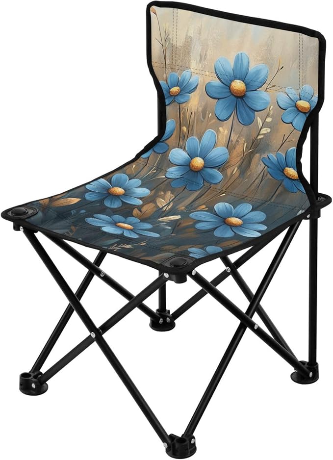 Chic Blue Daisies Flowes Oil Painting Folding Portable Beach Chairs for Traveling Ultralight Compact Folding Chair with Carrying Bag Ice Fishing Chairs for Adults for Hiking Sports